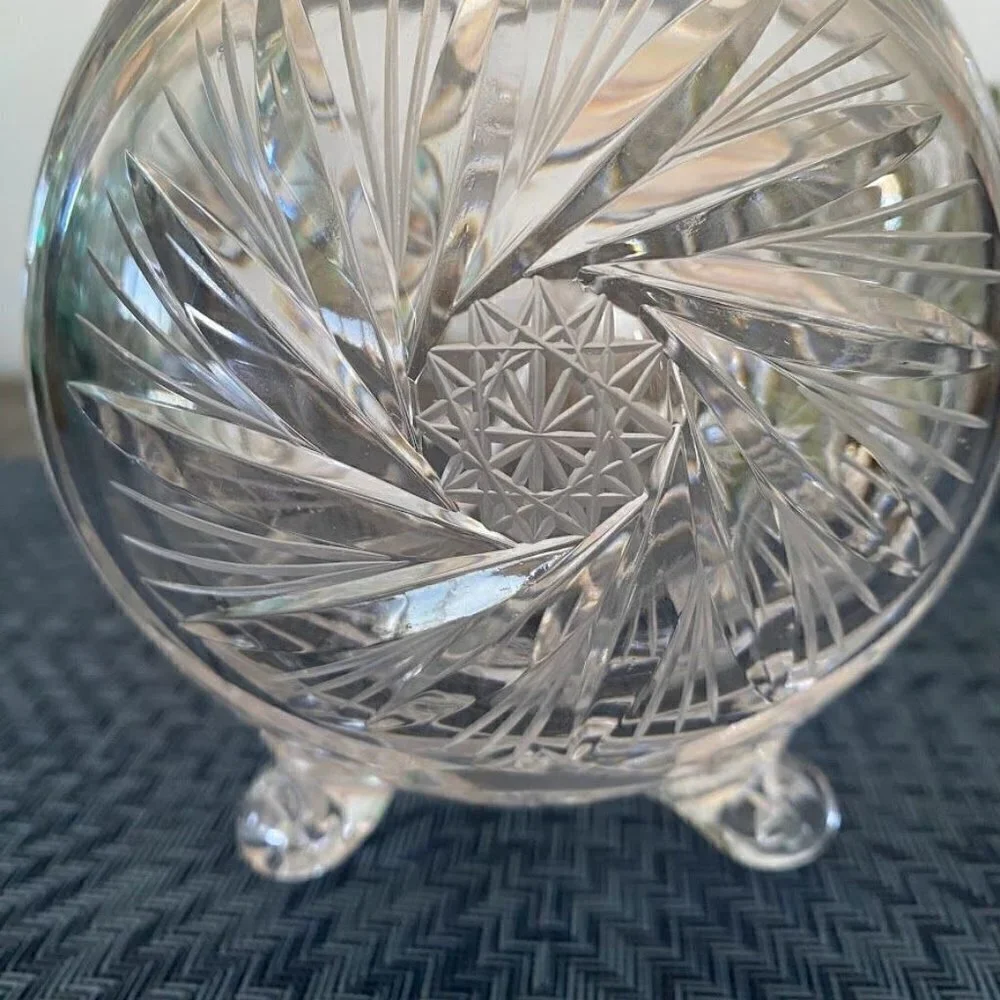 American Cut Crystal Corp Czech Footed Round Rose Vase
